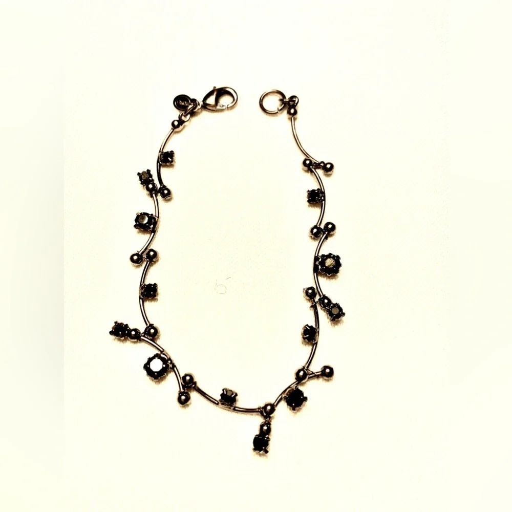 Monet Black Rhinestone Choker Bracelet Silver Curved Link Bar Dainty Elegant